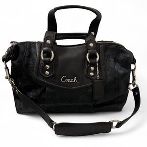 Vintage Coach signature black canvas leather bag logo purse shoulder satchel